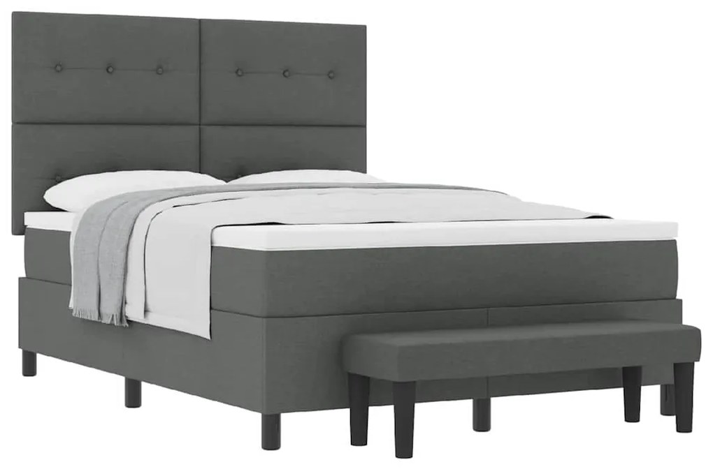 Cama Box com Colchão e Banco Cinza Escuro 140x200 cm Tecido