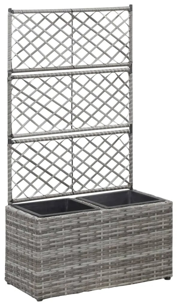 vidaXL Floreira com treliça e 2 vasos 58x30x107 cm vime PE cinzento
