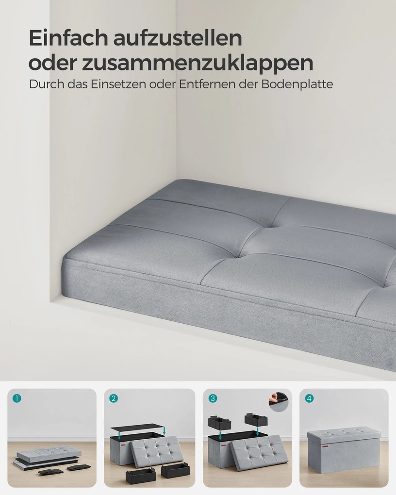 Banco entrada ou quarto arrumação carregável até 300 kg 38 x 76 x 38 cm Cinzento Claro