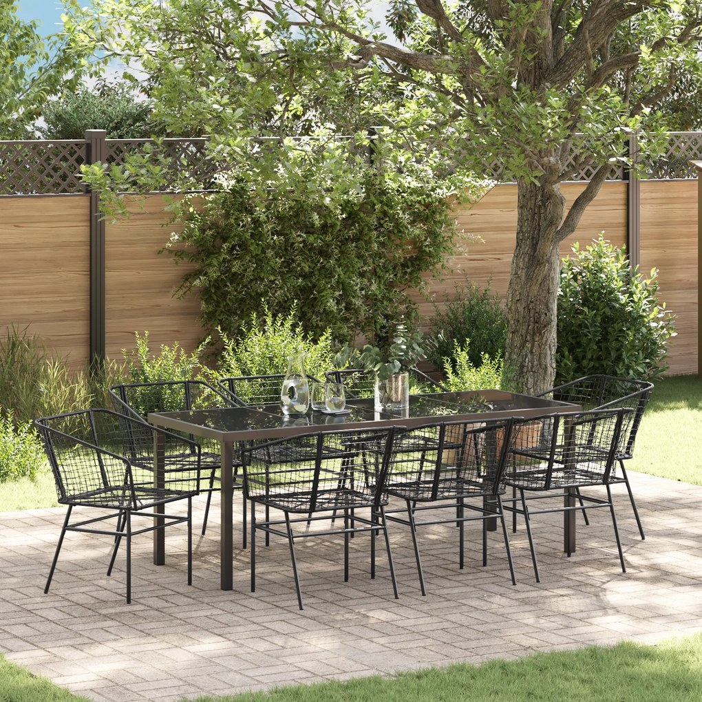 vidaXL Conjunto de Jantar Jardim de 9 Peças Preto em Rattan Sintético