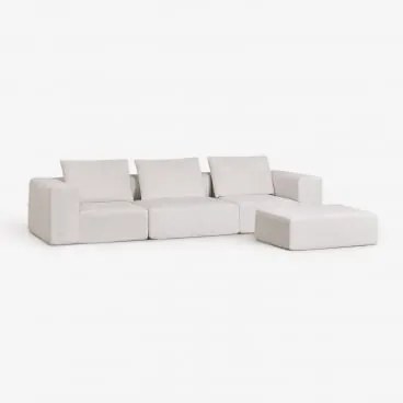Sofá Modular De 3 Peças E Puff Em Chenille Embalado A Vácuo Norridge Chenille Bege Creme - Sklum