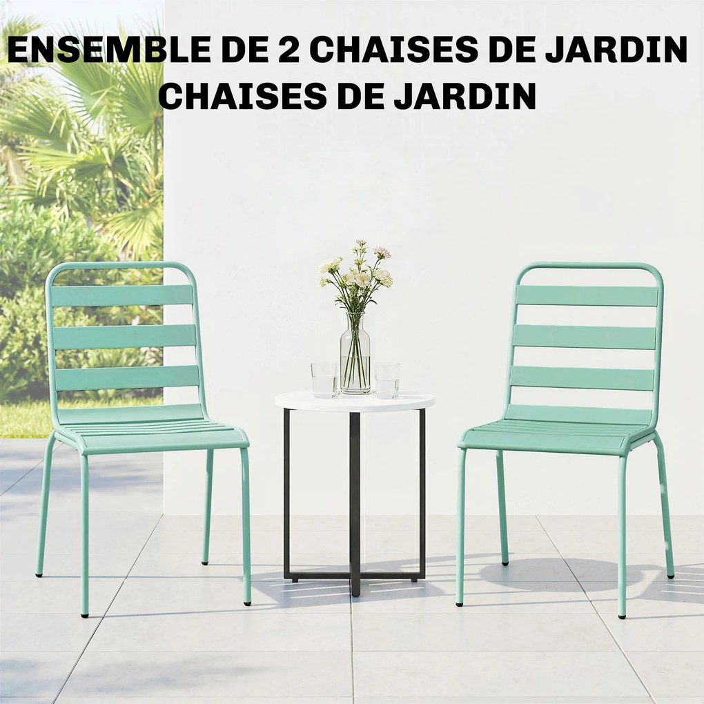 Conjunto de 2 cadeiras de jardim empilháveis em metal para terraço, varanda, jardim, verde