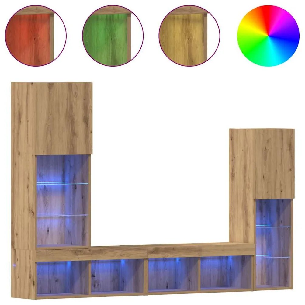 Armário para TV vidaXL com Luzes LED Carvalho Artesanal 40.5x30x102 cm