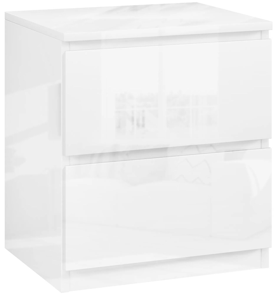 HOMCOM Mesa de Cabeceira Moderna Mesa de Cabeceira com 2 Gavetas Mesa de Cabeceira para Dormitório 40x34x45 cm Branco Brilhante | Aosom Portugal