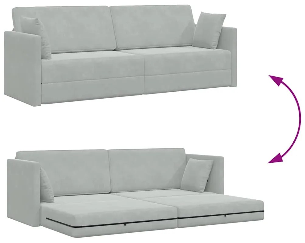 Sofá Cama de Chão 2-em-1 Cinza Claro 213x144x60 cm Veludo