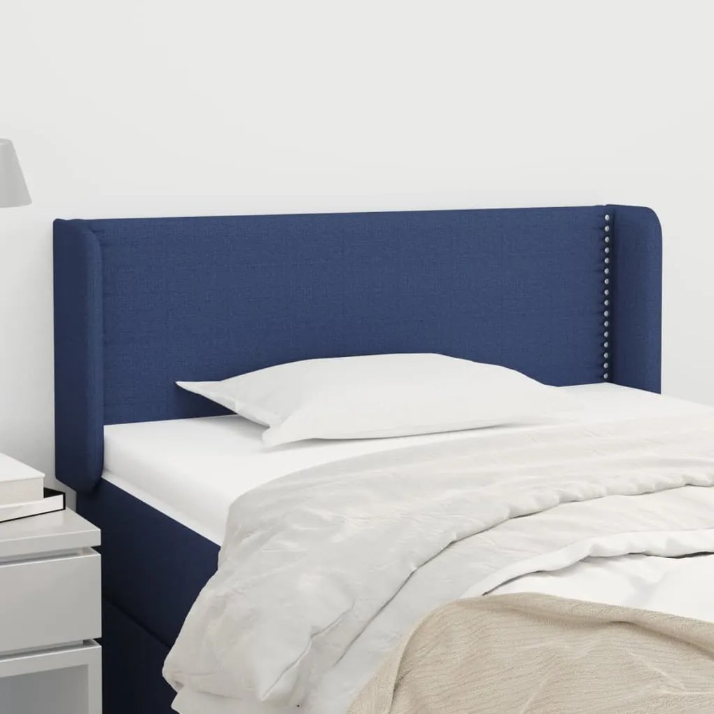 Cabeceira de cama c/ abas tecido 103x16x78/88 cm azul