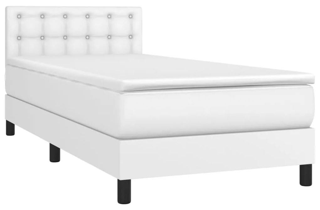 Cama box spring c/colchão/LED 100x200cm couro artificial branco