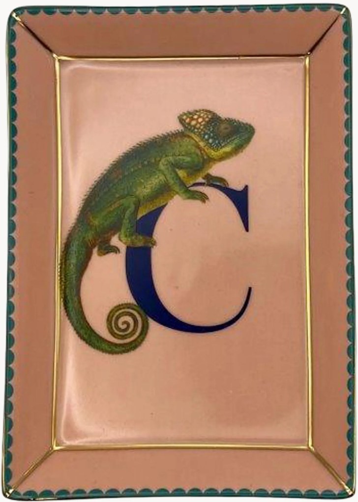 Bandeja decorativa em porcelana fine bone china Chameleon