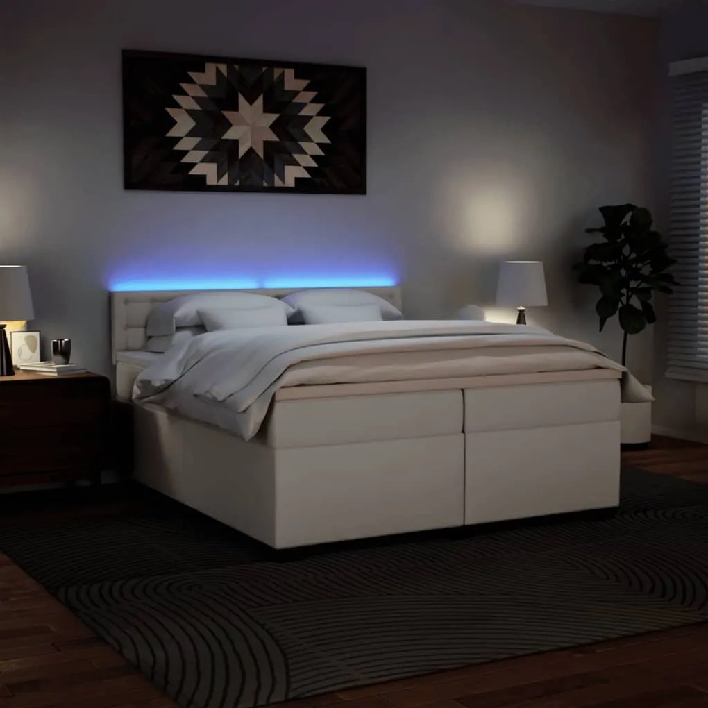 Cama com Molas/Colchão e Luzes Led - 200x200 cm - Couro Artificial Bra