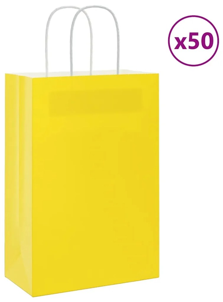 vidaXL Sacos de papel 50 unid com alças amarelo 21x11x31 cm