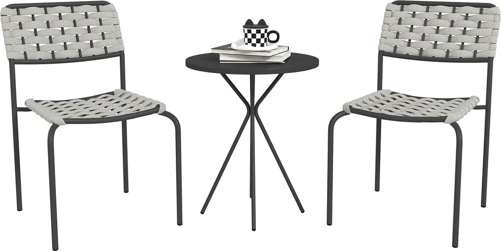 Outsunny Conjunto de Móveis de Jardim em Polyrattan, Lounge Exterior para 2 Pessoas, 3 Peças 2 Cadeiras, Mesa Grau | Aosom Portugal