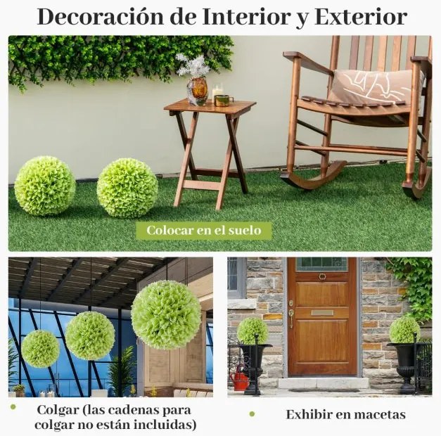 Conjunto de 2 bolas de plantas artificiais 28 CM Bolas decorativas Decoração interior e exterior com proteção solar Verde