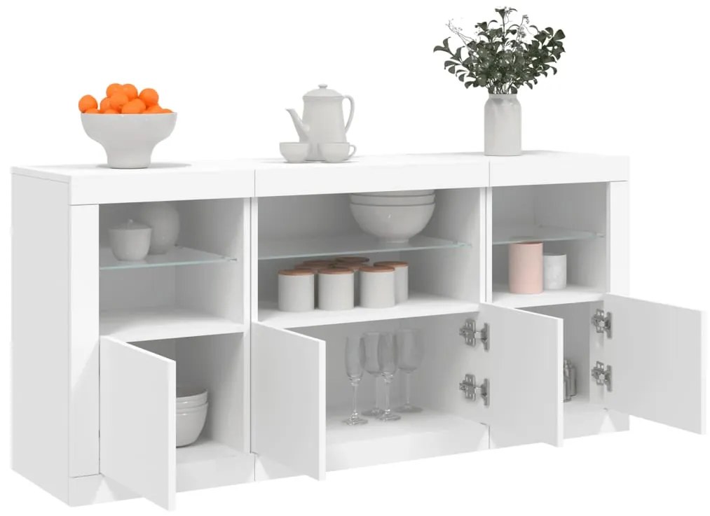 Aparador com luzes LED 142,5x37x67 cm branco