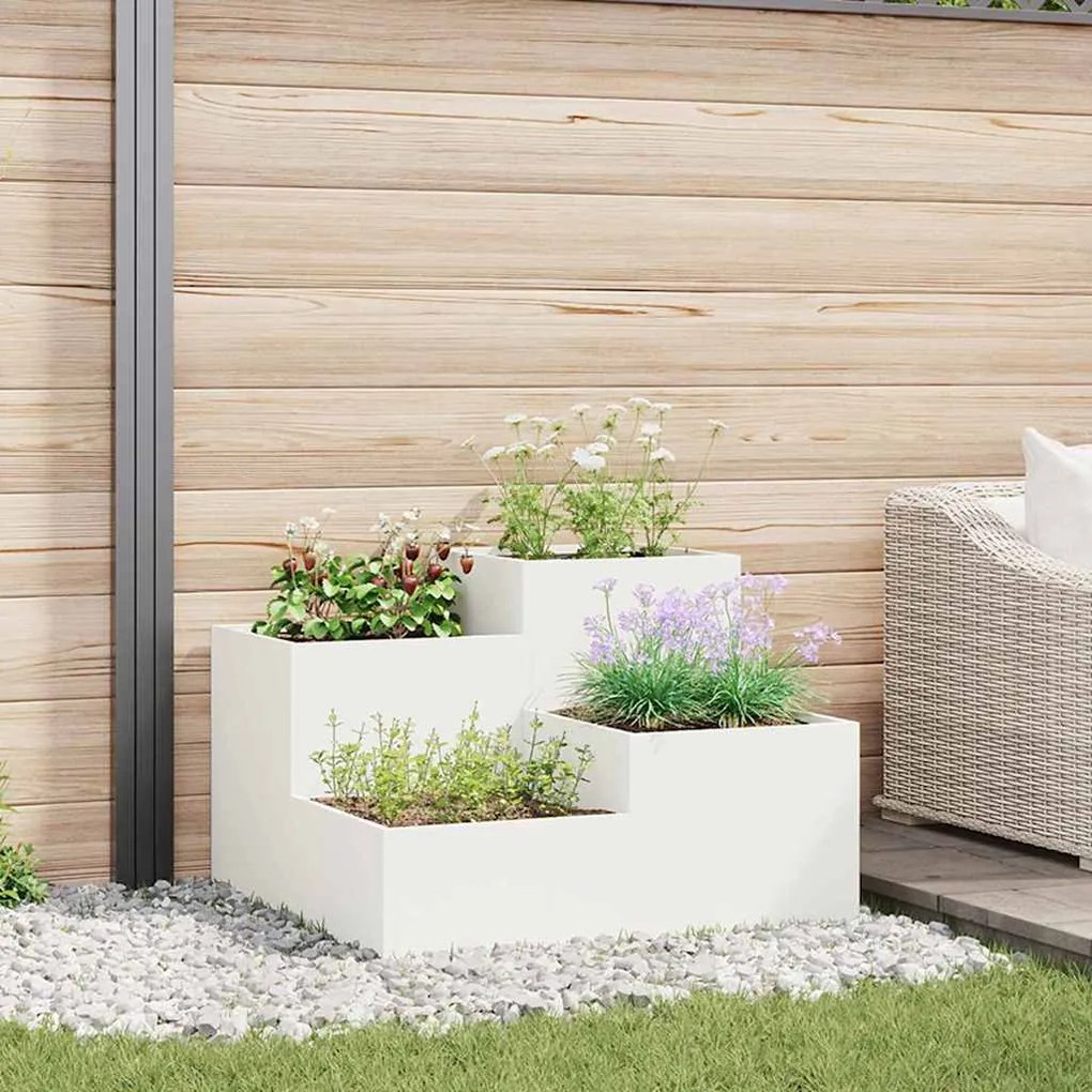 Jardineira vidaXL 80x80x60 cm Aço Branco