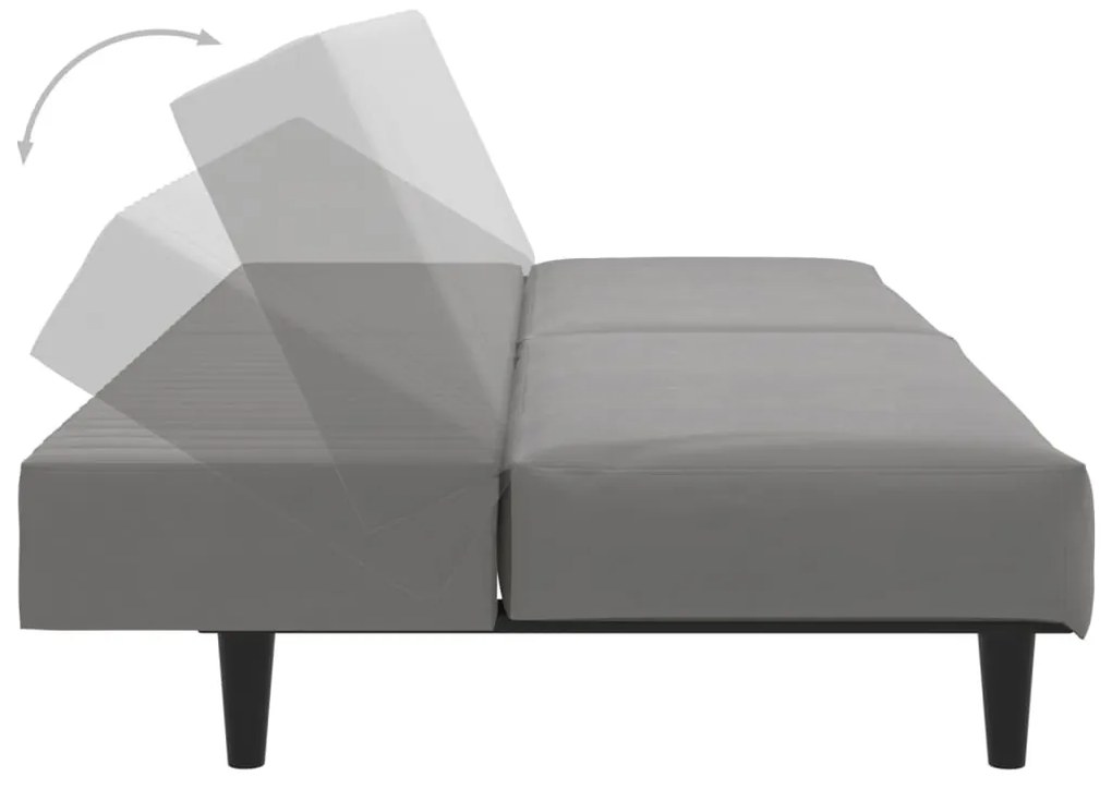 Sofá-cama de 2 lugares veludo cinzento-claro