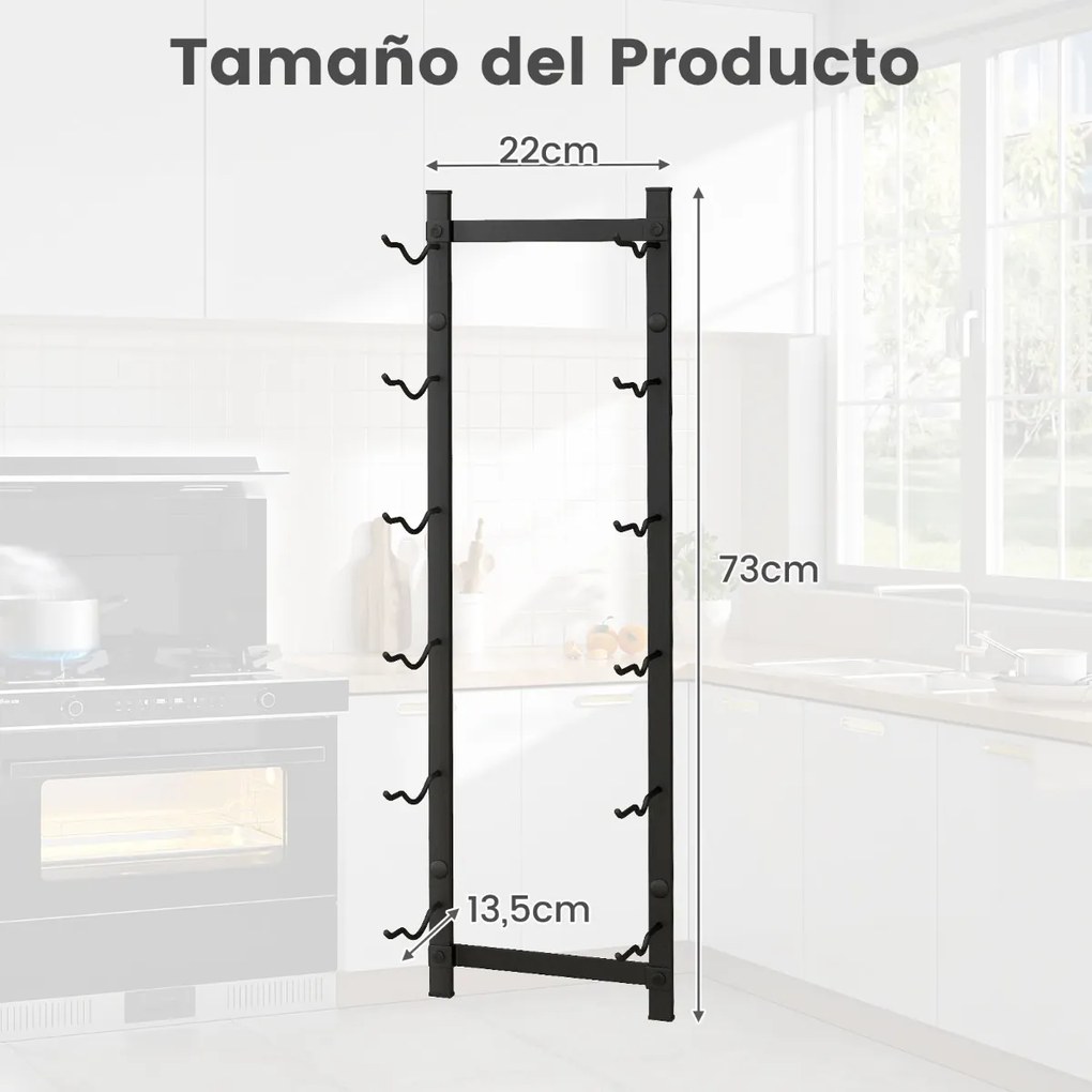 Garrafeira de parede para 6 garrafas Estante suspensa em aço inoxidável para garrafas de vinho Estante vertical para vinhos para cozinha, sala de jant