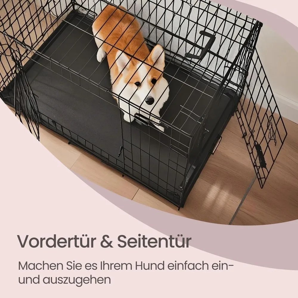 Gaiola dobrável para cães com 2 portas 92,5 x 57,5 x 64 cm preto