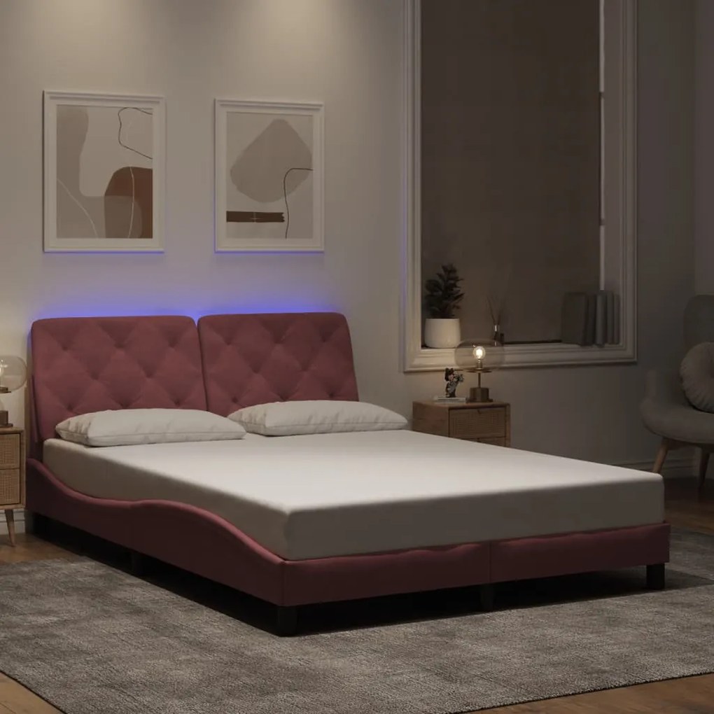 vidaXL Estrutura de cama c/ luzes LED 120x200 cm veludo rosa