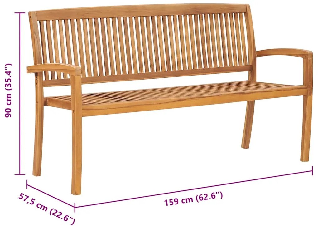 Bancos empilháveis jardim 3 lugares 159cm madeira teca maciça