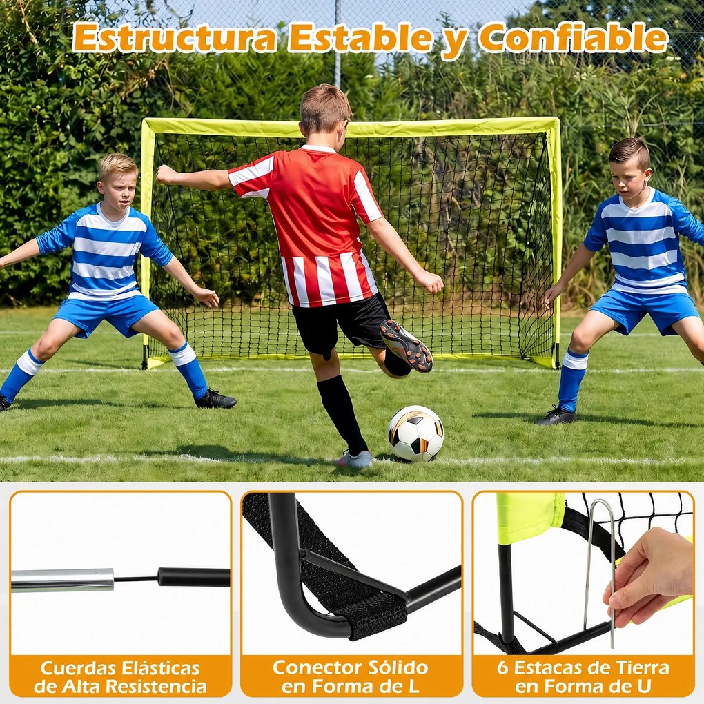 Conjunto de 2 Balizas de Futebol Infantis Pop-up, 182 x 122 x 118 cm, Estrutura Dobrável, Verde