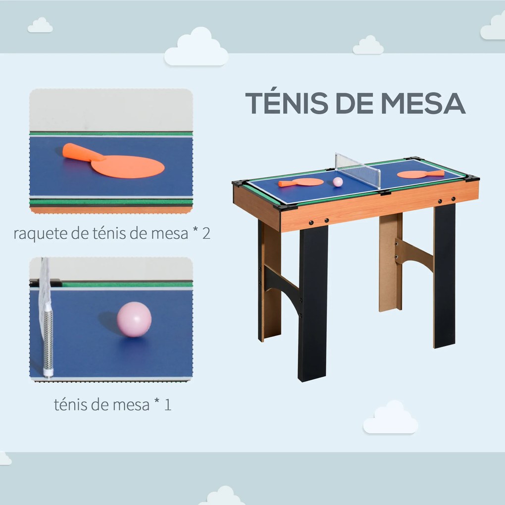Mesa Multijogos 4 em 1 de Jogos para Crianças acima de 6 Anos Matraquilho Mesa de Bilhar Ping-Pong 87x43x73 cm Madeira e Preto