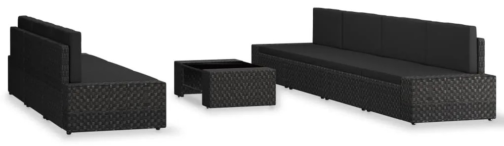 8 pcs conjunto lounge para jardim vime PE preto