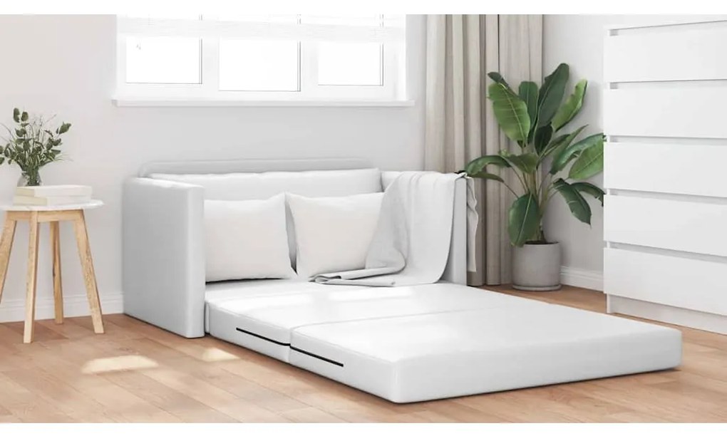 Sofá Cama de Chão 2-em-1 Branco 124x71x78 cm Couro Sintético