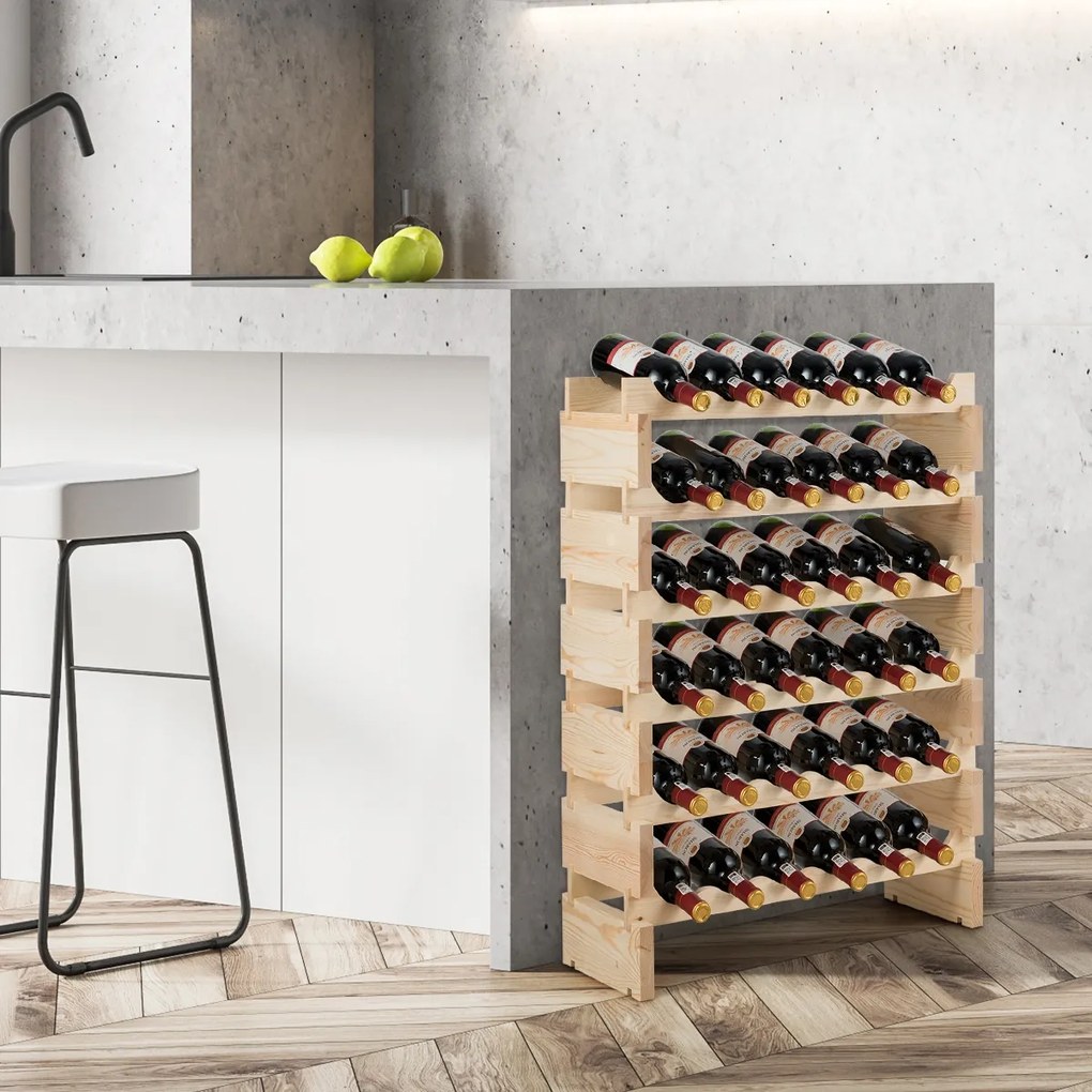 Garrafeira com 6 níveis de madeira e capacidade para 36 garrafas de vinho 63,2 x 28 x 85,5 cm natural