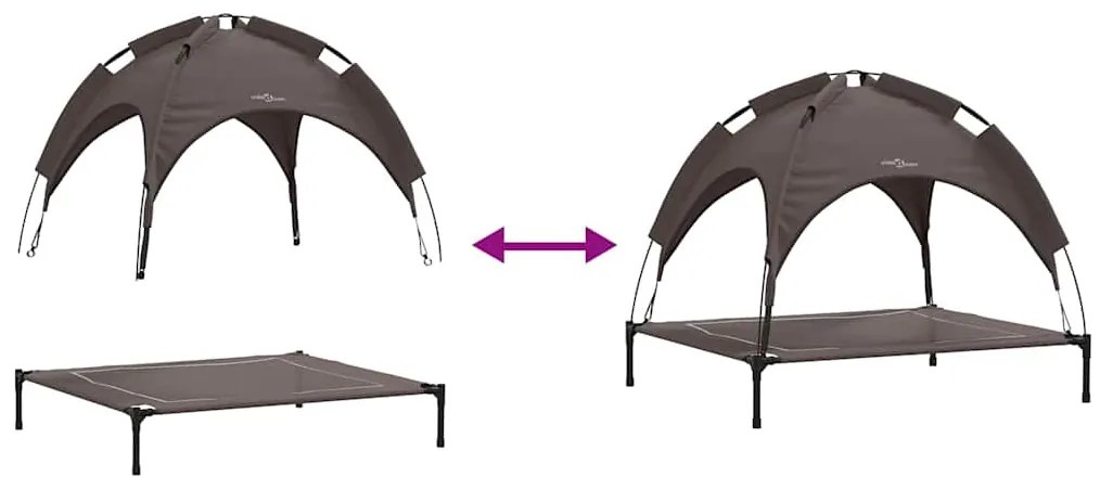 Cama Elevada para Cão da com Telhado Removível Castanho L Aço