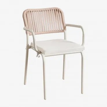 Pack De 4 Cadeiras De Jardim Empilháveis Com Apoios De Braços Em Corda Trançada Arhiza Nude Beige - Sklum