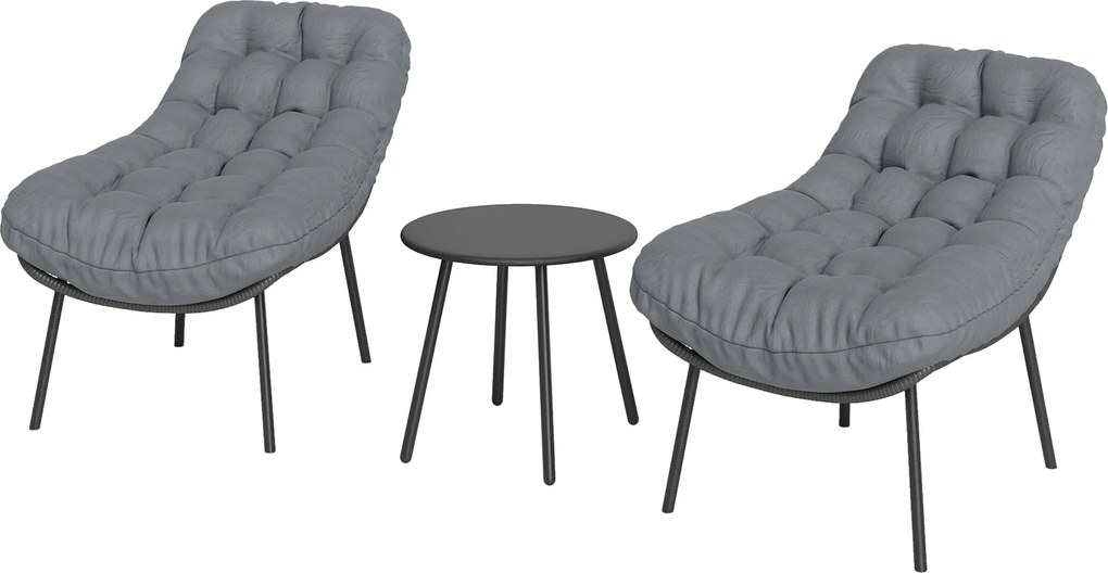 Conjunto de jardim para exterior em resina trançada para 2 pessoas, com almofadas de 15 cm de espessura, cinzento