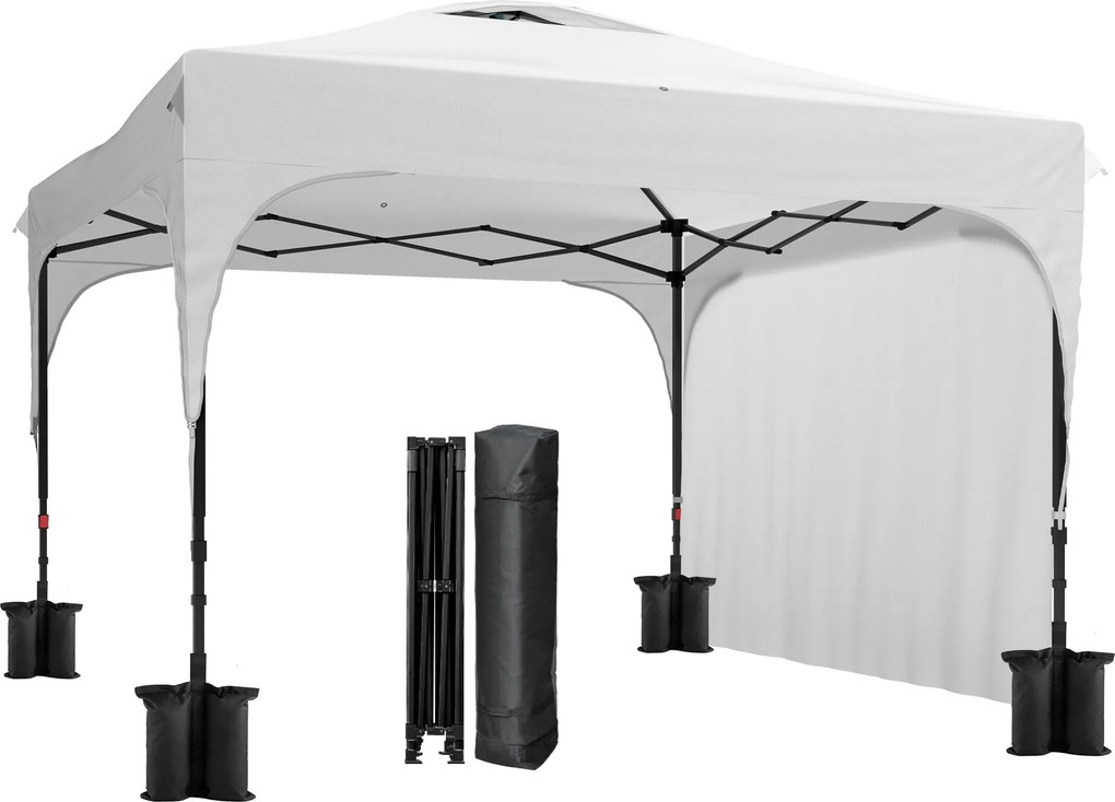 Outsunny Tenda Dobrável 3x3 m Tenda de Jardim para Exterior com Altura Ajustável 1 Parede Lateral Teto com Ventilação 4 Sacos de Areia e Bolsa de Transporte Branco | AOSOM Portugal