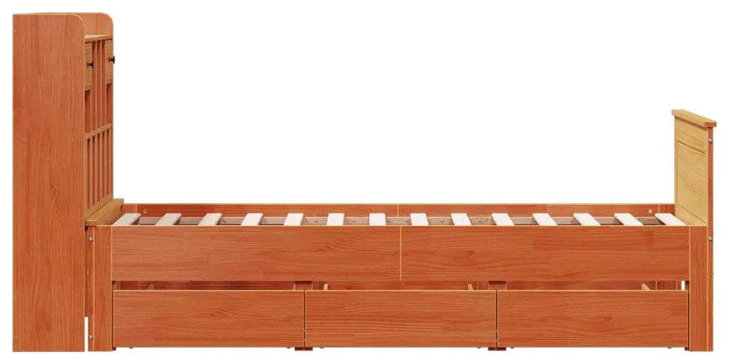 Cama com estante sem colchão 90x200cm pinho maciço castanho-mel
