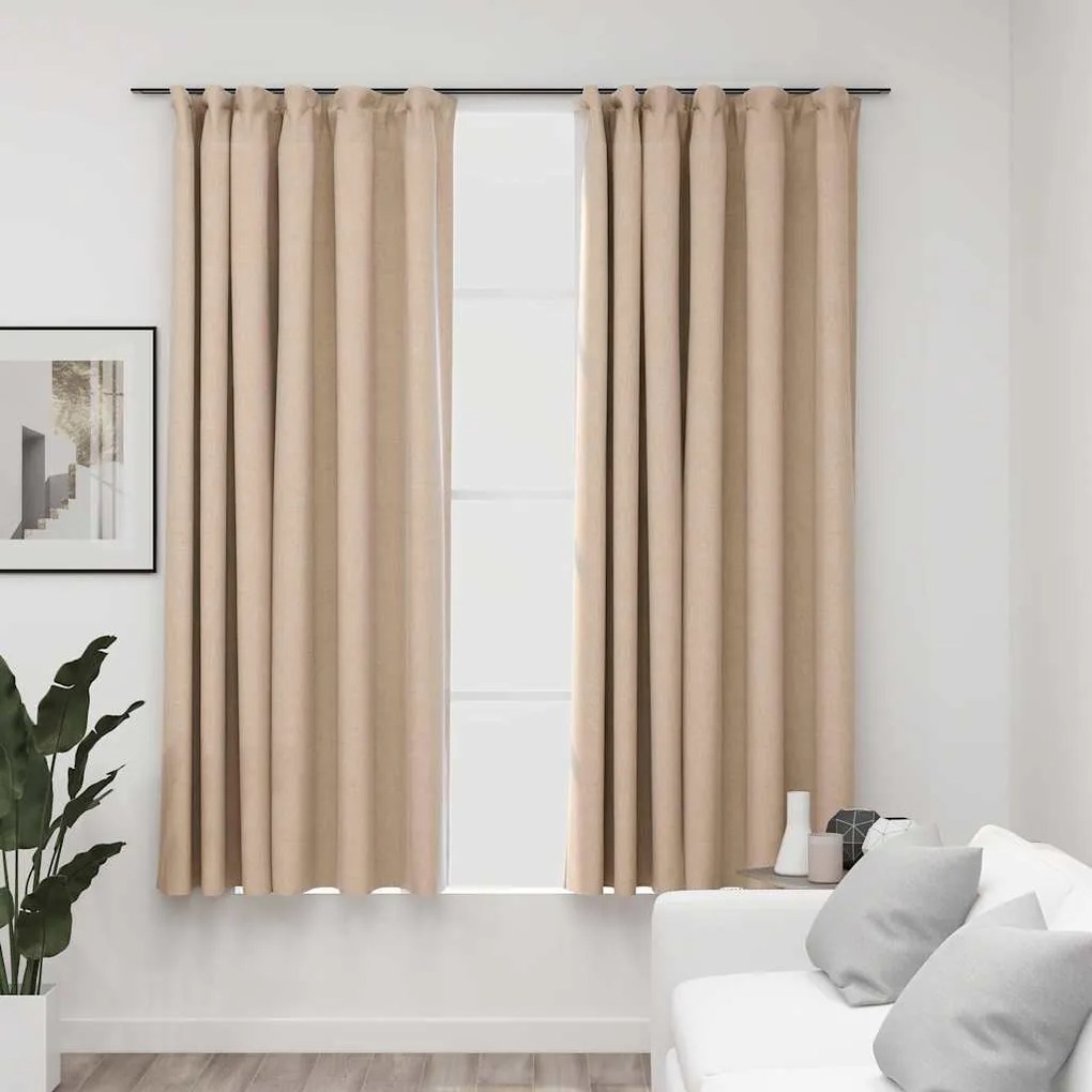 Cortinas opacas aspeto linho c/ ganchos 2 pcs 140x175 cm bege