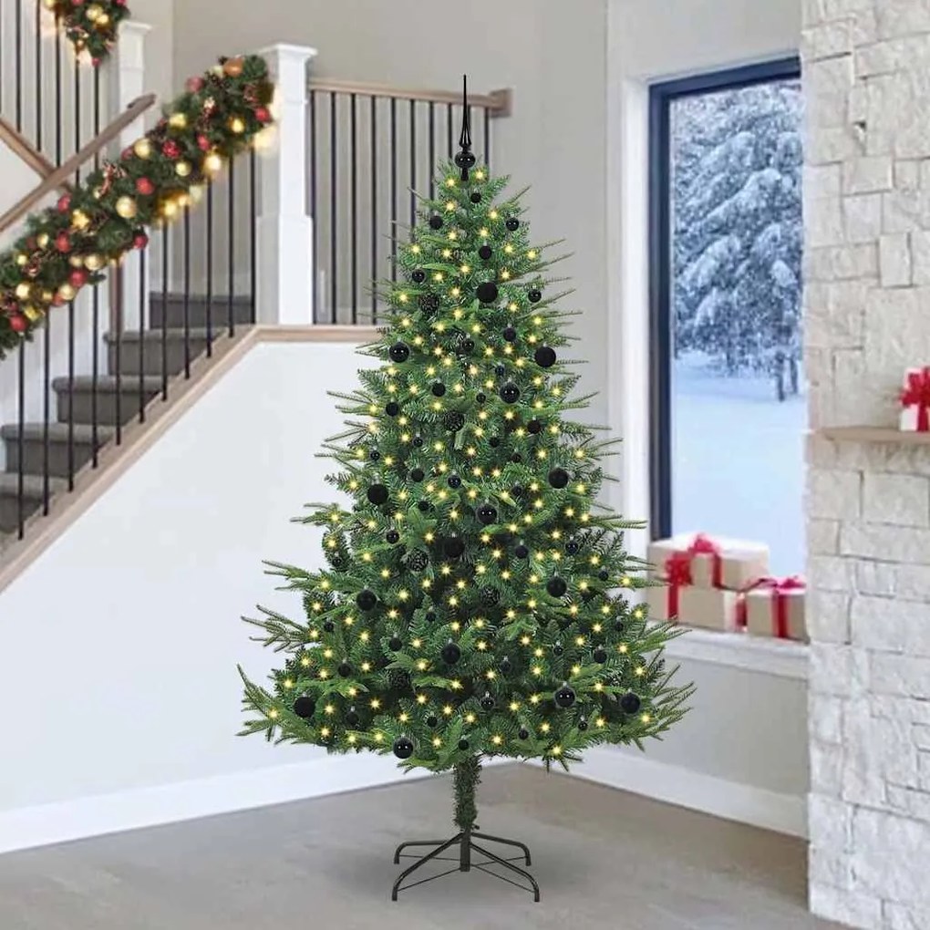 vidaXL Árvore de Natal Artificial Pré-iluminada com Conjunto de Bolas