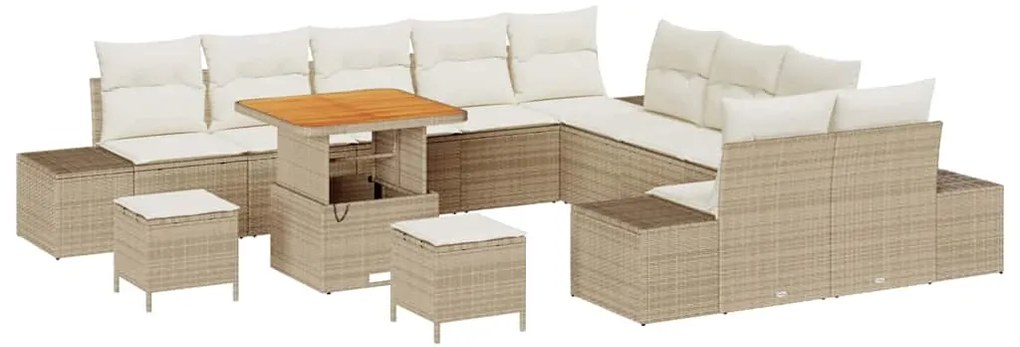 Conjunto de Sofá de Jardim 13 Peças com Almofadas Bege em Rattan de Ac