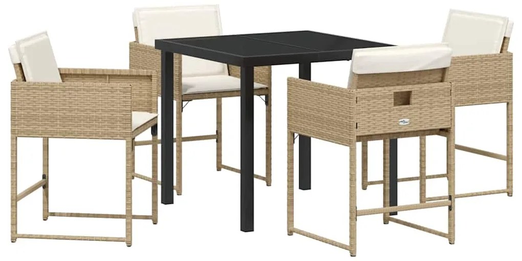 Conjunto de Jantar de Jardim com 5 Peças e Almofadas Bege de Rattan Si