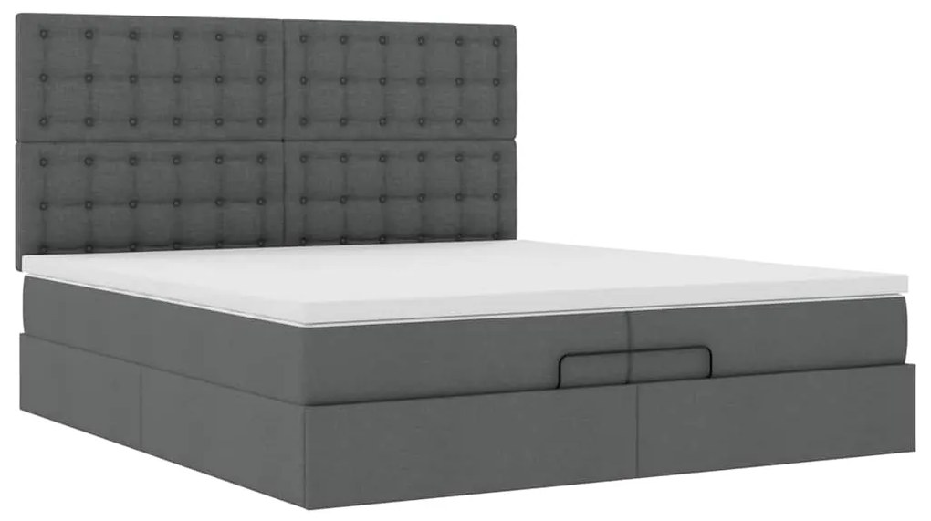 Estrutura de cama otomana com colchões tecido cinzento escuro