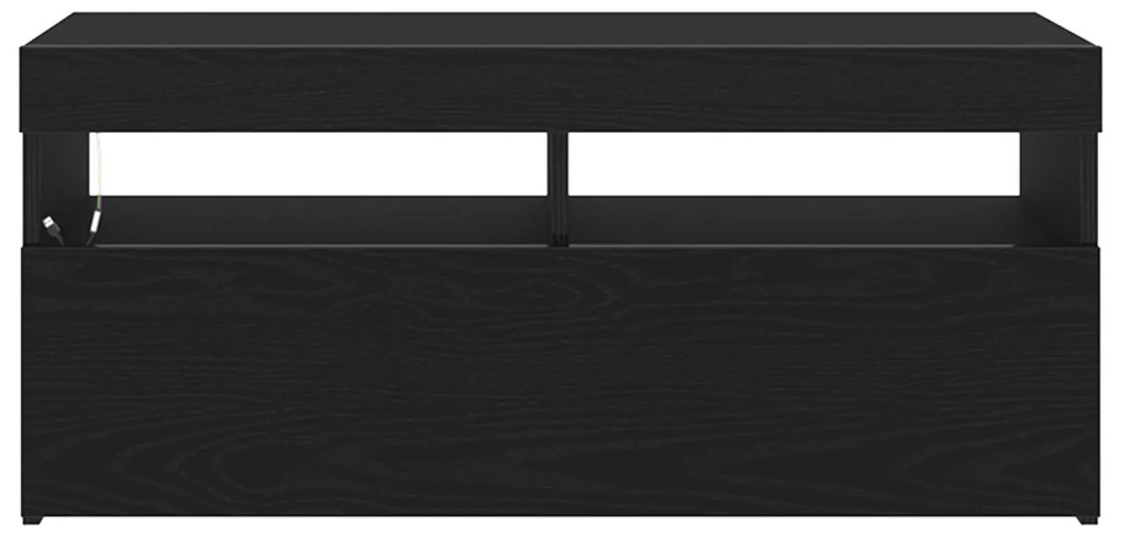 Cabide de televisão vidaXL com Luzes LED em Madeira de Carvalho Preto