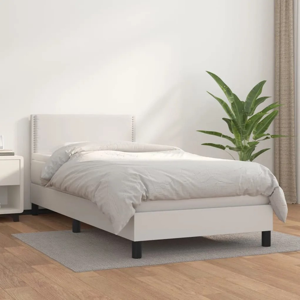 Cama com molas/colchão 80x200 cm couro artificial branco