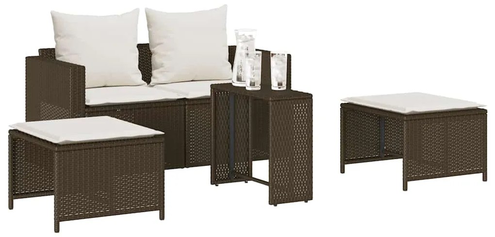 5 pcs conjunto sofás de jardim c/ almofadões empilhável vime PE