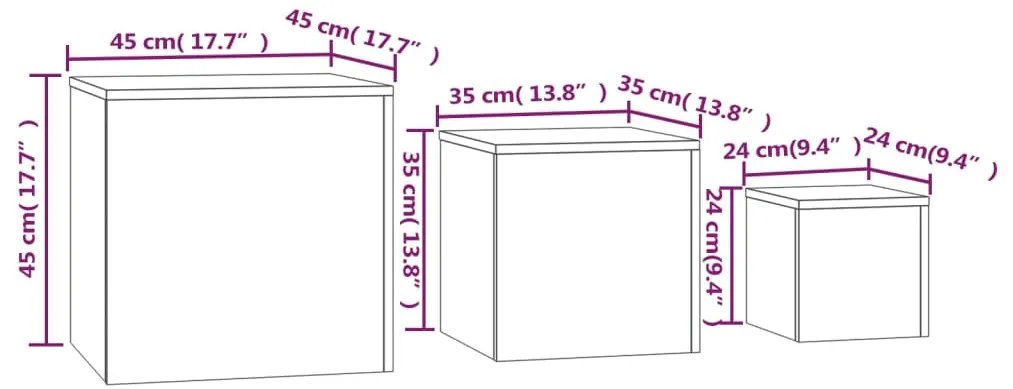 Mesas de apoio 3 pcs derivados de madeira cinzento sonoma