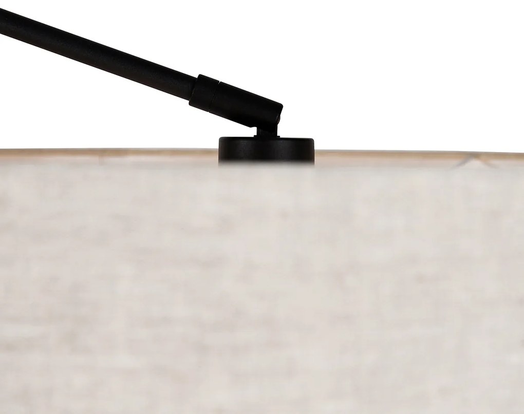 Candeeiro de pé preto com cúpula cinzento claro 50 cm ajustável - Editor