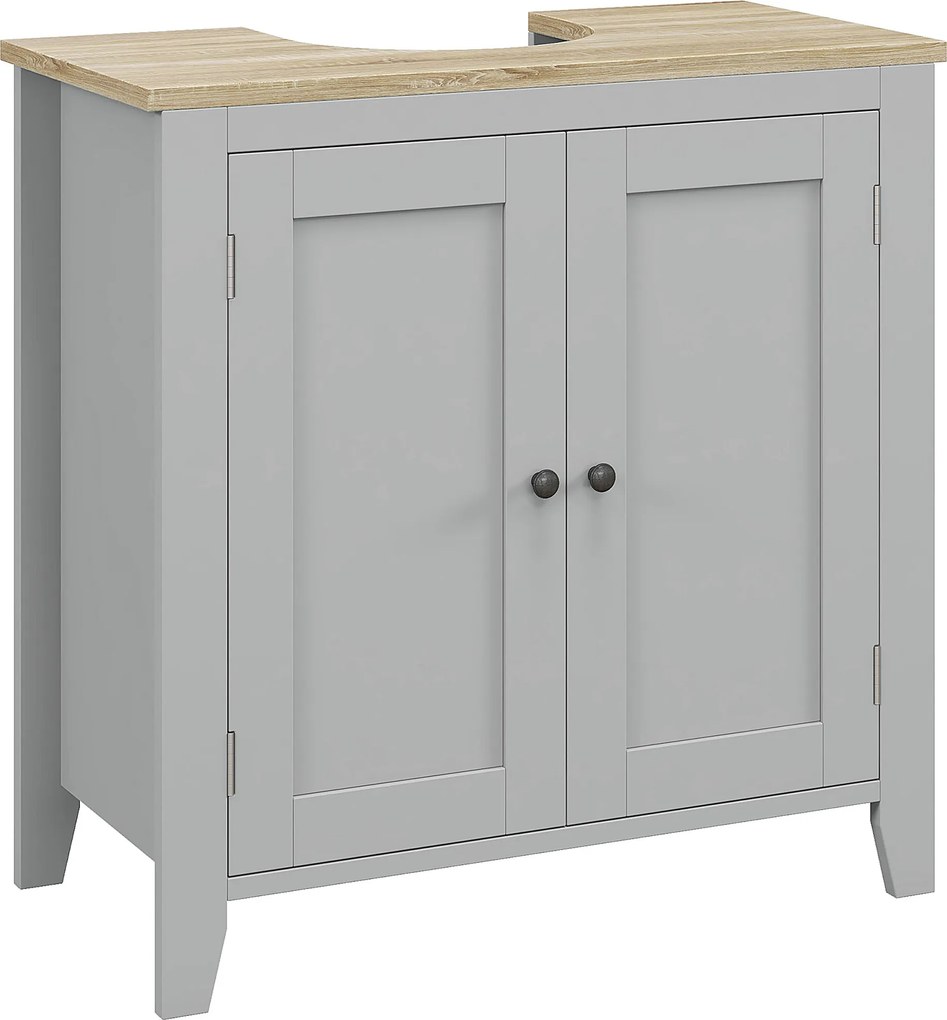 Móvel para Lavatório (NÃO INCLUIDO) Pousar com 2 Portas e Prateleira Ajustável Estilo Moderno 60x30x60 cm Cinza  e Madeira