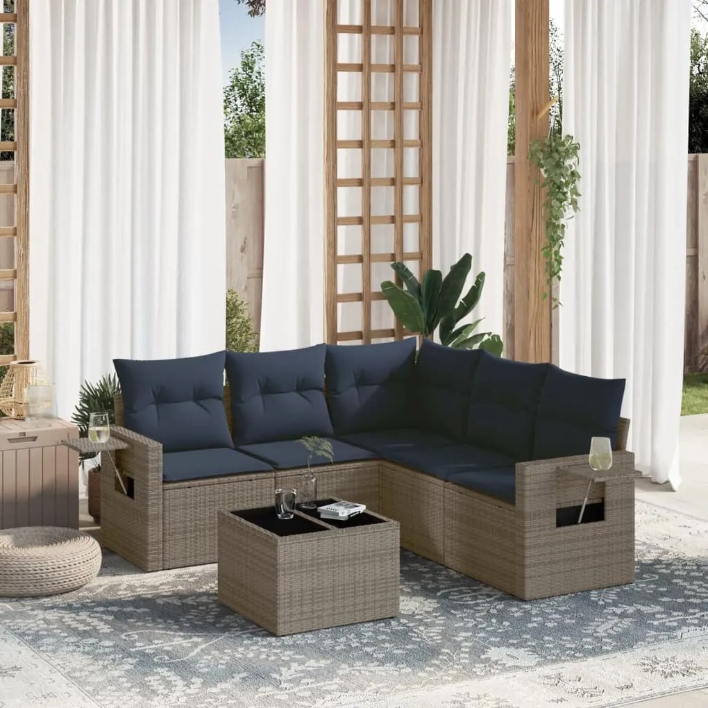 vidaXL 6 pcs conjunto sofás p/ jardim c/ almofadões vime PE cinzento