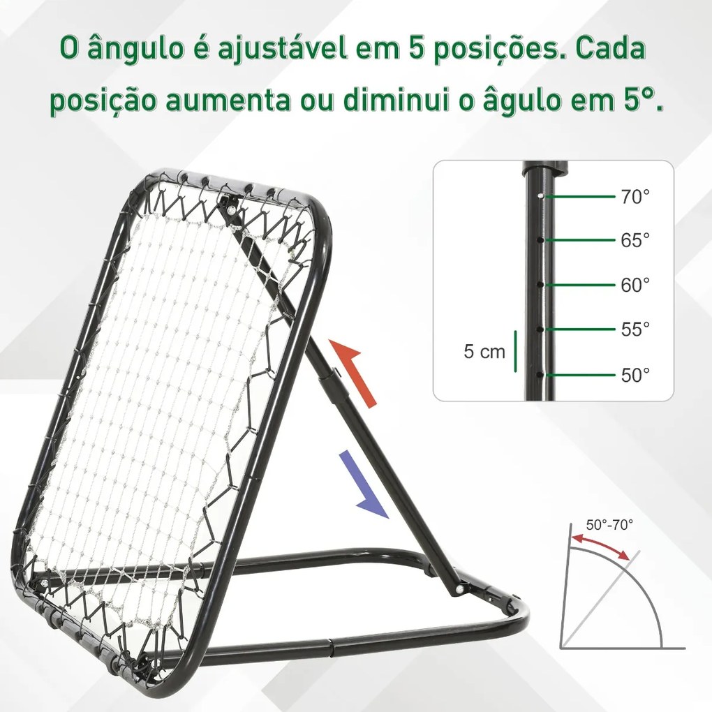 Rede de Rebote Dobrável com Ângulo Ajustável de 5 Níveis para Treinamento de Futebol Tenis Beisebol Desportes 84x78x65-78cm Preto