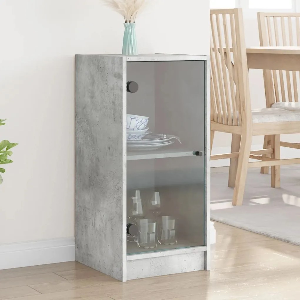 vidaXL Armário de apoio c/ portas de vidro 35x37x75,5 cm cinza cimento