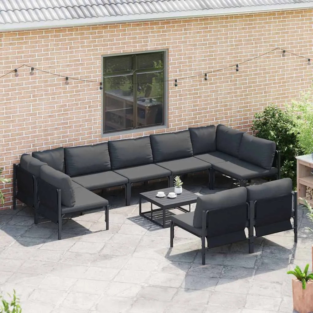 Conjunto de Sofá de Jardim 9 pcs Cinzento-escuro Aço