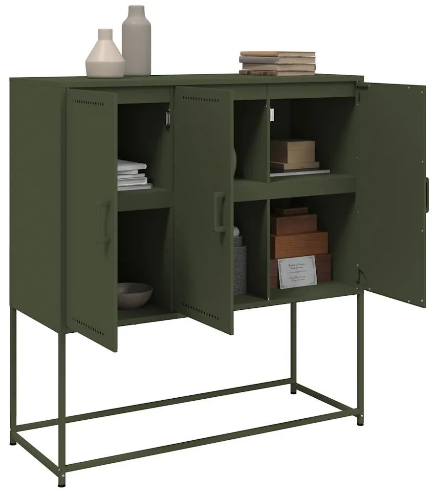 Aparador alto 100,5x39x107 cm aço verde azeitona