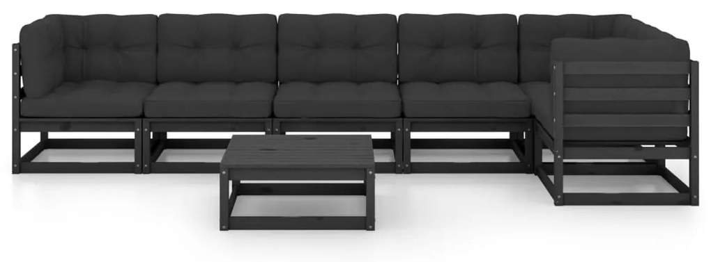 7 pcs conjunto longue de jardim c/ almofadões pinho maciço